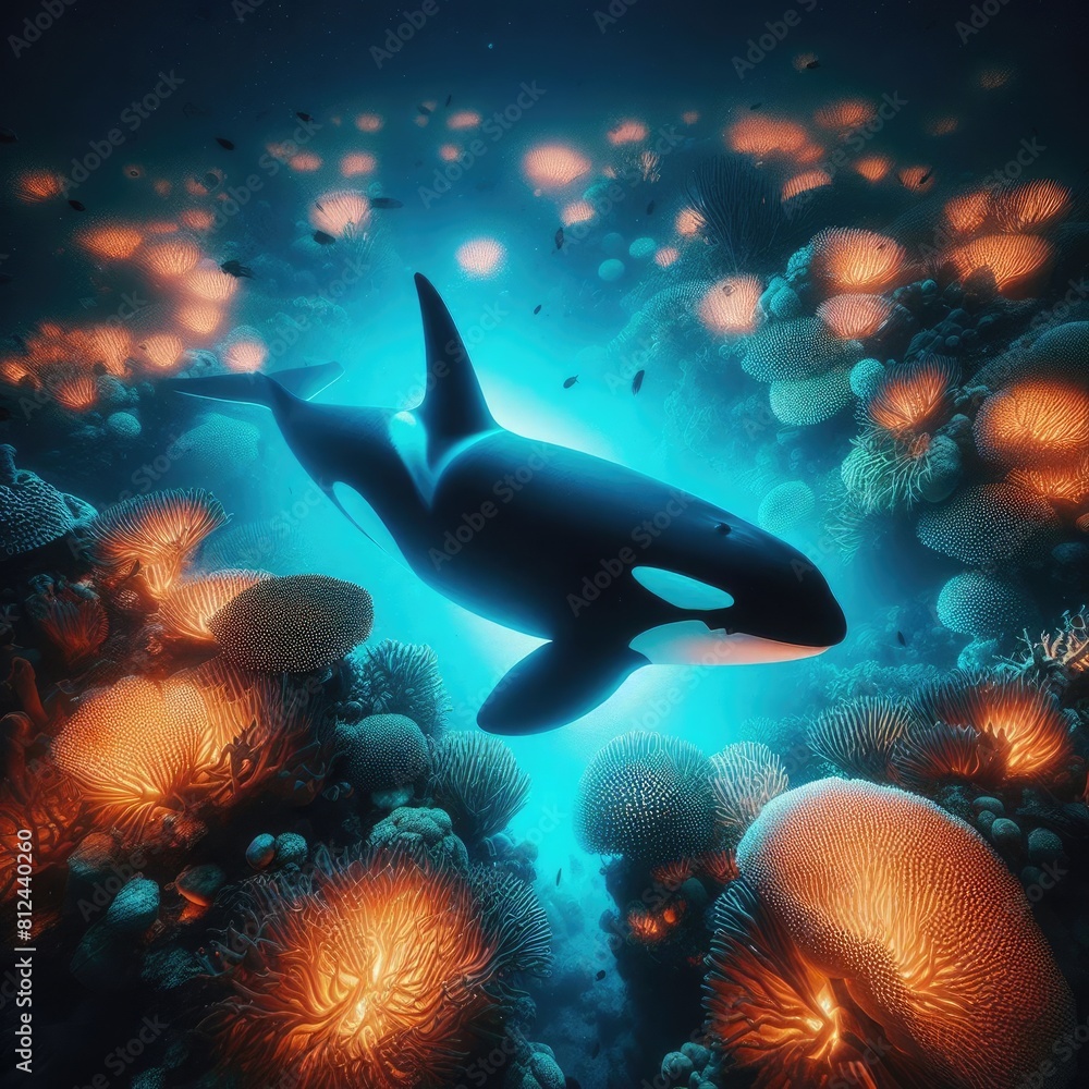 Obraz premium Exploring Northern Killer Whales (Orcinus orca) at the Seabed