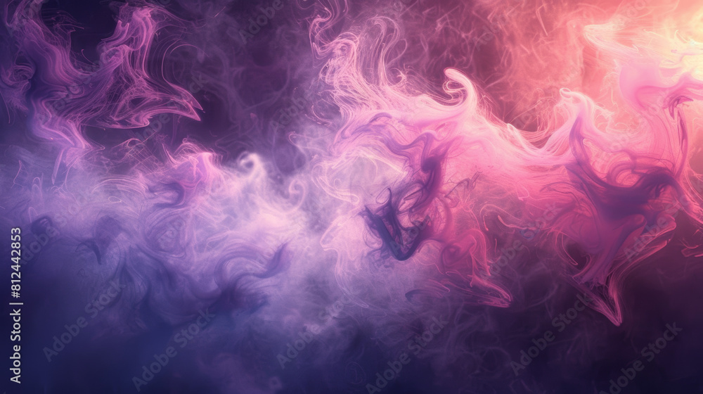 Obraz premium Mesmerizing Digital Art Piece Depicting an Ethereal Cloud of Swirling Pink and Purple Hues. Abstract Concept of Mystical Smoke and Dreamlike Atmosphere.
