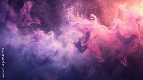 Mesmerizing Digital Art Piece Depicting an Ethereal Cloud of Swirling Pink and Purple Hues. Abstract Concept of Mystical Smoke and Dreamlike Atmosphere. photo