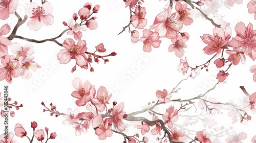 Blossoming cherry branches in watercolor  signifying spring in a delicate manner seamless pattern