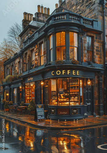 Coffee shop and restaurant in the evening in Edinburgh Scotland