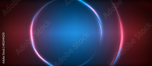 An electric blue and red glowing circle set against a dark background creates a mesmerizing atmosphere of symmetry and pattern, resembling an astronomical object in space