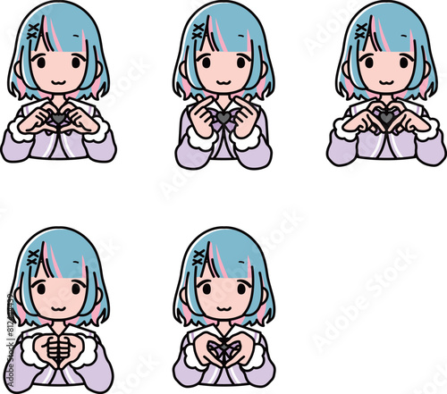指ハートをする地雷系・姫系女の子