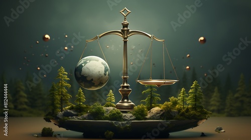 An illustration of Earth with a balance scale symbolizing the importance of equilibrium in nature for Earth Day. #812444444