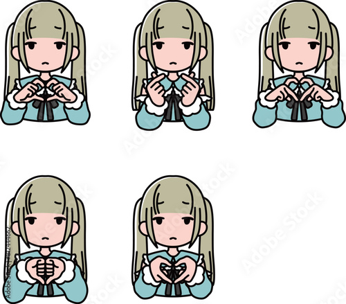 指ハートをする呆れ顔の地雷系・姫系女の子