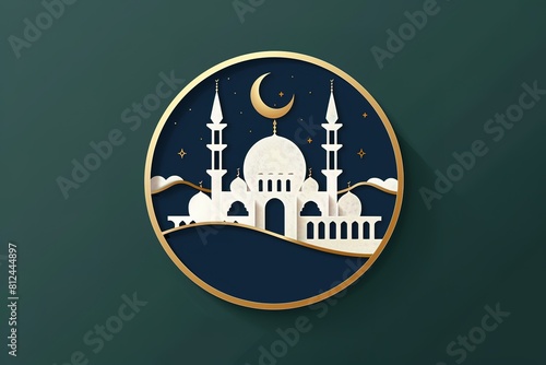 Islamic decoration background with mosque, crescent moon, ramadan kareem, mawlid, iftar, isra miraj, eid al fitr adha, muharram, copy space, illustration.