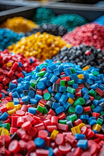 Recycled Plastic Pellets Closeup of colorful recycled plastic pellets in a large industrial container