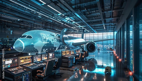Wallpaper Mural Show a digital twin of an airplane being used in a control room to simulate flight conditions and maintenance needs Torontodigital.ca