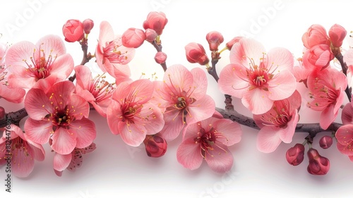 On a pure white background  cherry blossoms create a natural border for a studio