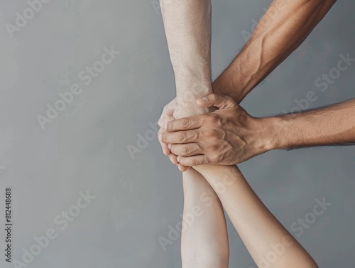 A group of people are holding hands in a circle