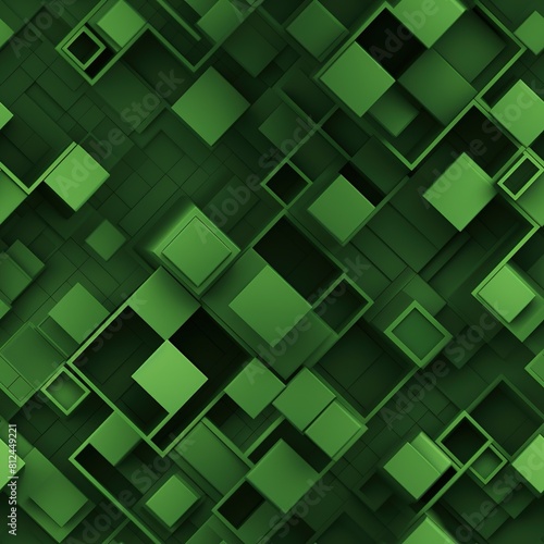 Dark green abstract background with geometric lines and shadows. Layers of geometric shape are superimposed on each other. Modern luxury pattern design with a graphic pattern in the form of squares