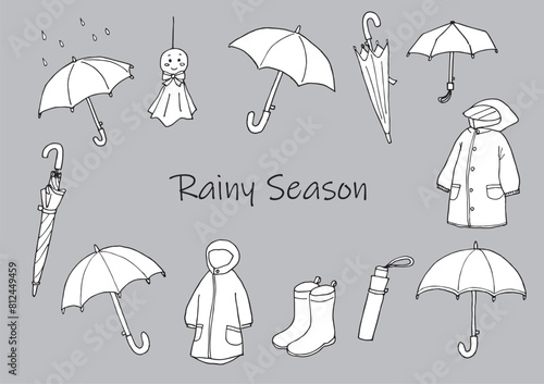 梅雨（雨期）対策グッズのイラストセット
