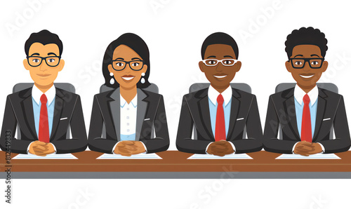 Wallpaper Mural A group of four people are sitting at a table, all wearing suits and ties. They are smiling and appear to be in a professional setting Torontodigital.ca