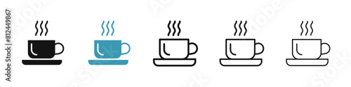 Coffee Vector Icon Set. Cup of Tea Sign. Hot Morning Espresso Symbol. Teacup Icon for UI Designs.