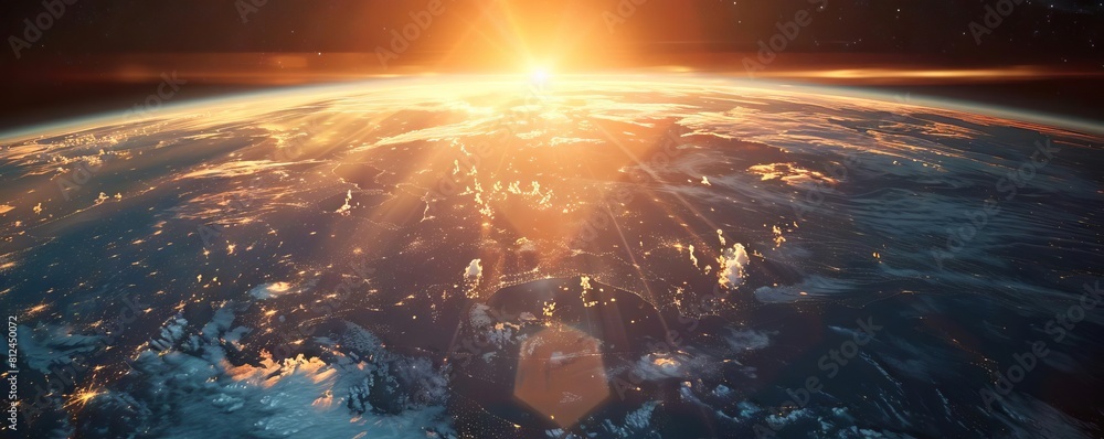 A visualization of a massive space mirror reflecting sunlight away from Earth to cool the planet A visualization of a massive space mirror reflecting sunlight away from Earth to cool the planet