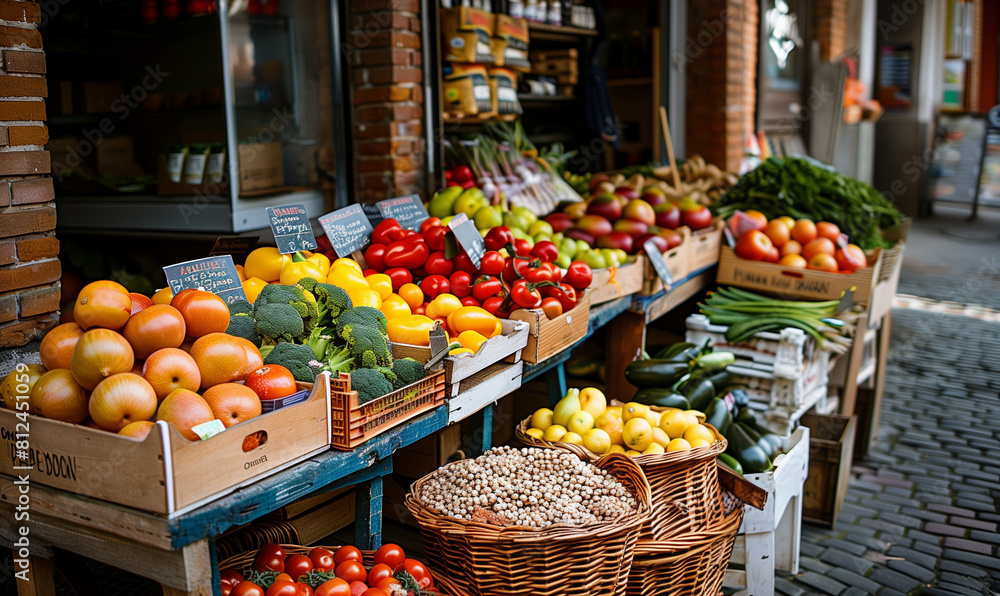 At the street market with natural products, farmers present their rich harvests of fruit and vegetables. This colorful market is an opportunity to taste fresh flavors