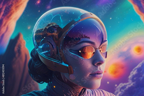 Astronaut women in space on spaceship