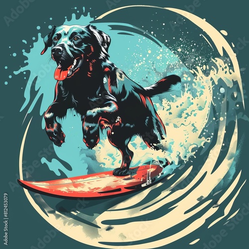 Dog surfing flat design top view excitement theme water color Monochromatic Color Scheme,