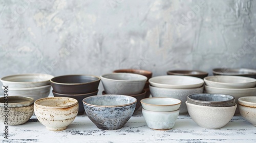 Ceramic bowls and cups of various sizes