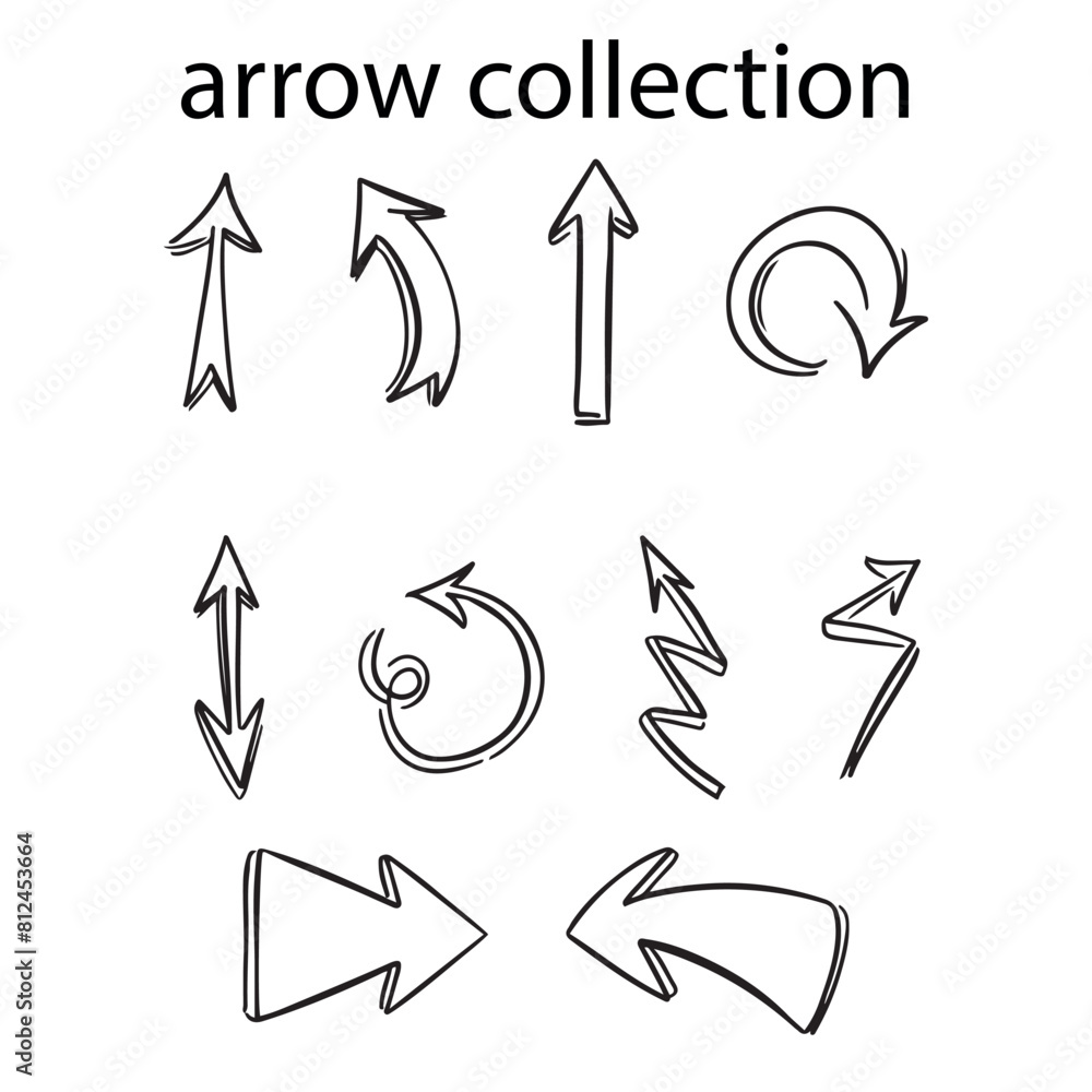 Set of arrows to mark in hand drawn style Set of arrows to mark in hand drawn style