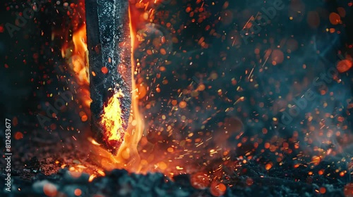 a flaming sword emits a very amazing fire. seamless looping time-lapse virtual 4K video Animation Background. photo