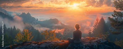 Serene Mountain Sunrise Meditation Amid Natural Landscapes and Peaceful Solitude
