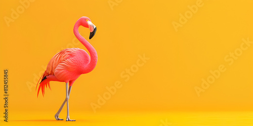 Flamingo isolated on yellow background