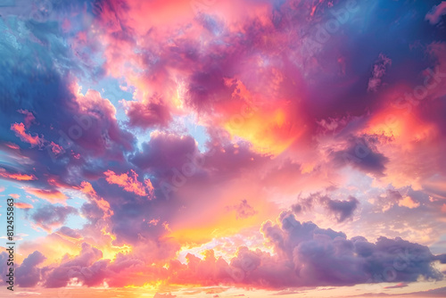 panorama of cloudscape at sunset with vivid and dreamy colors on sky © Areesha