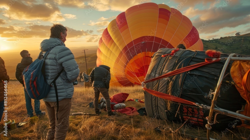 Obraz premium Preparing a hot air balloon to take off wide angle lens realistic realistic lighting