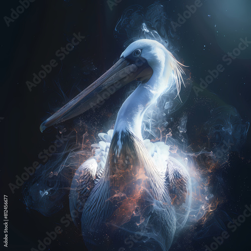 Fierily Mythological Pelican With Radiant Orange and Yellow Flames photo