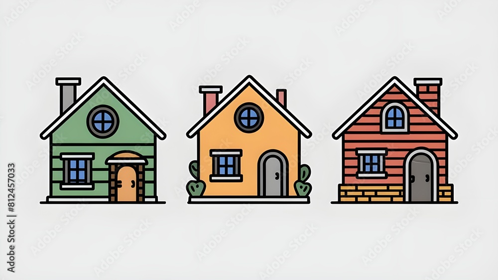 Fototapeta premium House, home, property, cottage editable stroke outline icons set isolated on white background flat vector illustration. Pixel perfect