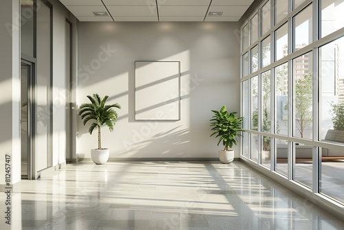 Empty Wall Mockup in Modern Office Interior created with Generative AI © dendyh7