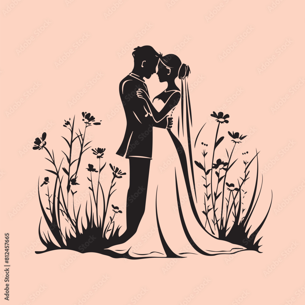 Wedding couple silhouettes vector. silhouette of bride and groom Wedding couple silhouettes vector. silhouette of bride and groom
