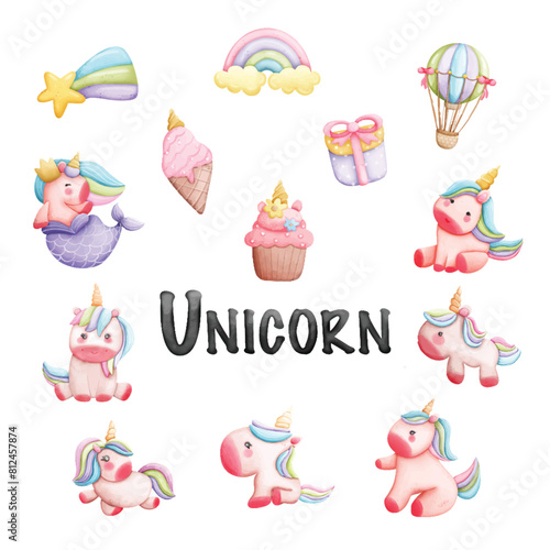 Cute Colorful of Unicorn set Ilustration