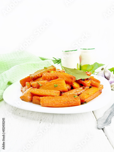 Carrots fried in plate on white board