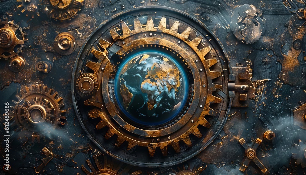 An allegorical image of Earth as a gear in the vast machine of the universe, highlighting interconnectedness