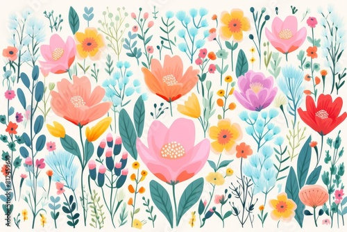A beautiful floral pattern with a variety of flowers and colors © Saowalak