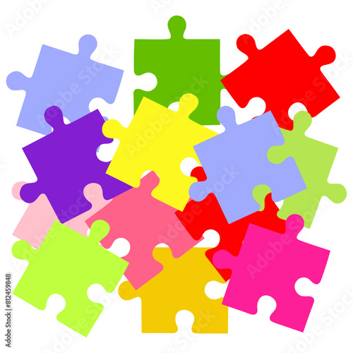 Pile of Puzzle Colorful Pieces Flat Design Vector Illustration