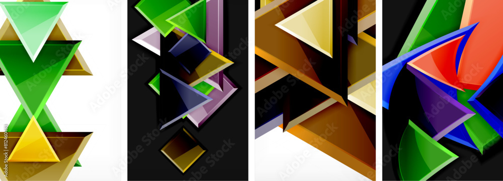 Glossy triangles geometric poster set for wallpaper, business card, cover, poster, banner, brochure, header, website Glossy triangles geometric poster set for wallpaper, business card, cover, poster, banner, brochure, header, website
