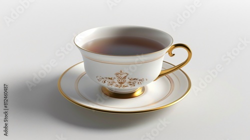 A white and pink design floral teacup and saucer.