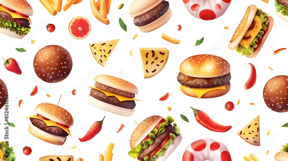 Vibrant Fast Food Frenzy – Seamless Pattern Illustration Vibrant Fast Food Frenzy – Seamless Pattern Illustration