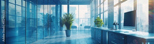 Blue office in modern building photo