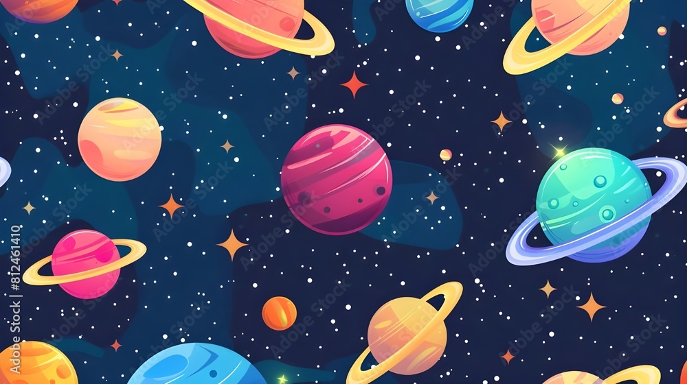 Seamless Starry Night with Vibrant Planets – Cosmic Pattern Illustration Seamless Starry Night with Vibrant Planets – Cosmic Pattern Illustration