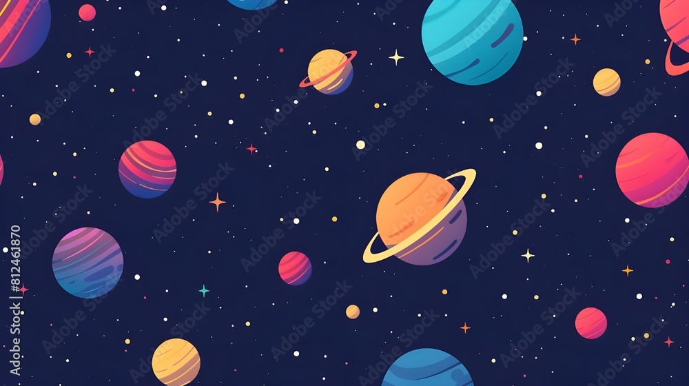 Seamless Starry Night with Vibrant Planets – Cosmic Pattern Illustration Seamless Starry Night with Vibrant Planets – Cosmic Pattern Illustration