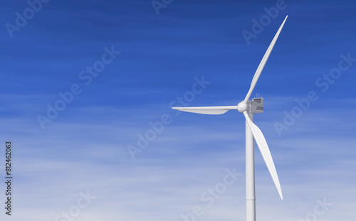 Wind generator on blue sky. 3D rendered illustration.