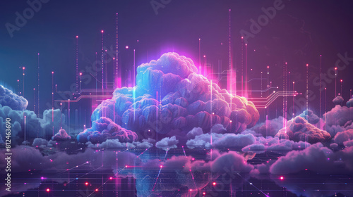computer screen of a cloud with a neon light, splashes of neon clouds, cloud punk, glowing clouds, psychedelic clouds, colorful  Neon Clouds