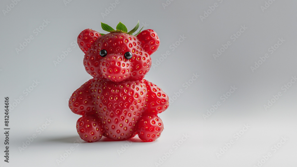 Φωτογραφία Teddybär aus Erdbeeren auf weißen Hintergrund für Foodfotografie und als Werbefo