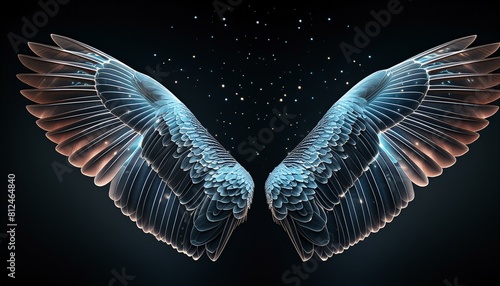 angel wings on black technology, light, fractal, design, line, pattern, space, wallpaper, science, backdrop, motion, element, grid, communication