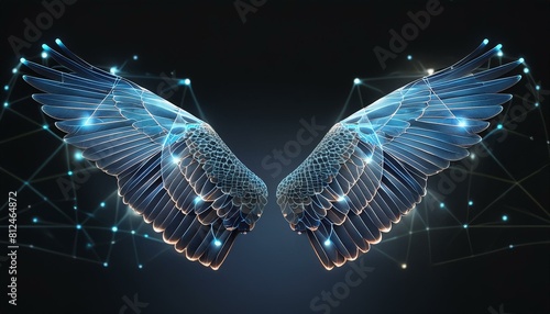 angel wings on black technology, light, fractal, design, line, pattern, space, wallpaper, science, backdrop, motion, element, grid, communication photo