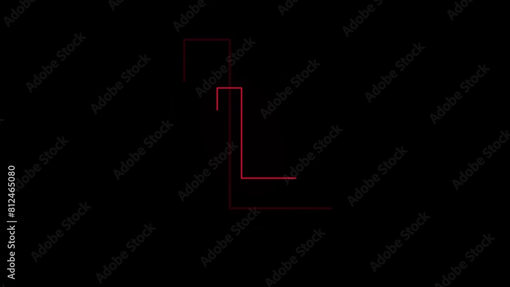 Trendy alphabet letter L animation with a glowing neon light effect on a solid black background. Trendy alphabet letter L animation with a glowing neon light effect on a solid black background.